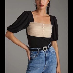 Sunday in Brooklyn Black Top with Cream Bust Panel